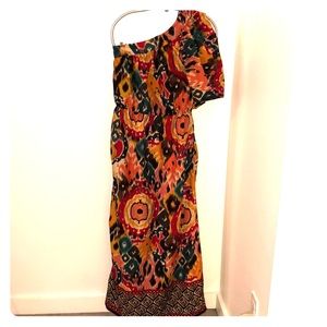 One shoulder multi-color maxi dress